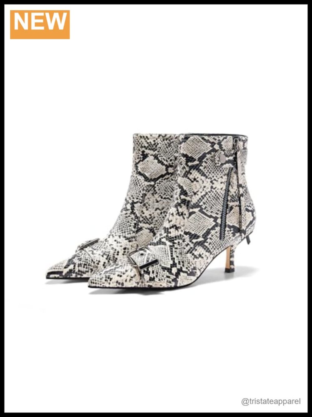 Women's Pointed Toe Kitten Heel Ankle Booties with Buckle & Tassel